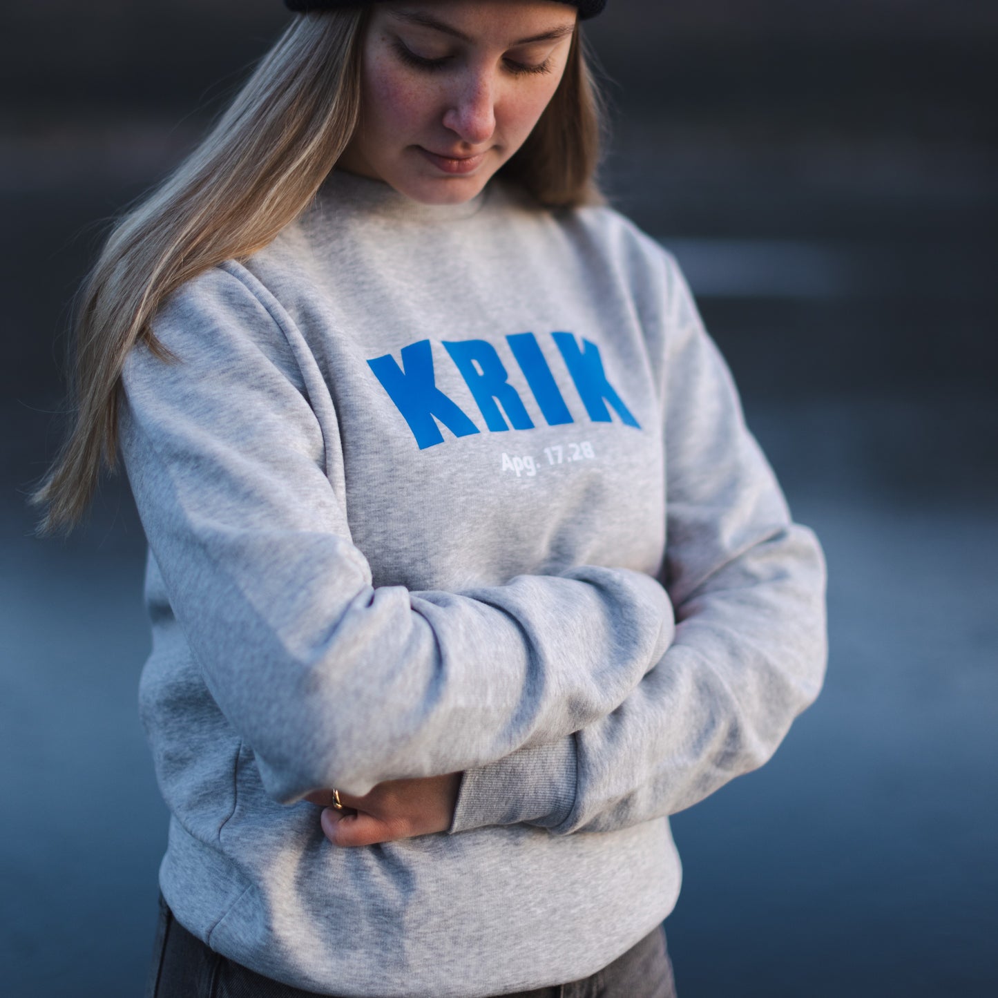Crewneck grå (blå logo)